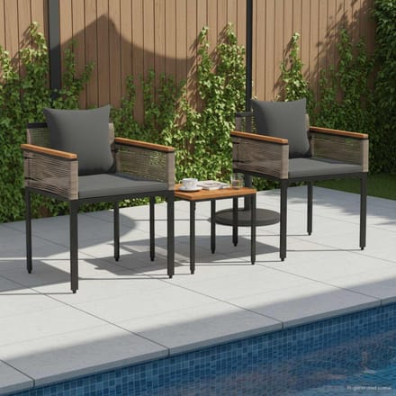 vidaXL - Buitenmeubels - set - met - kussen - Grijs - en - Donkergrijs - poly - rattan