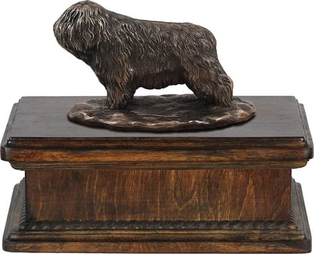 Elegante urn voor hondenas met beeldje van Poolse Laaglandhond