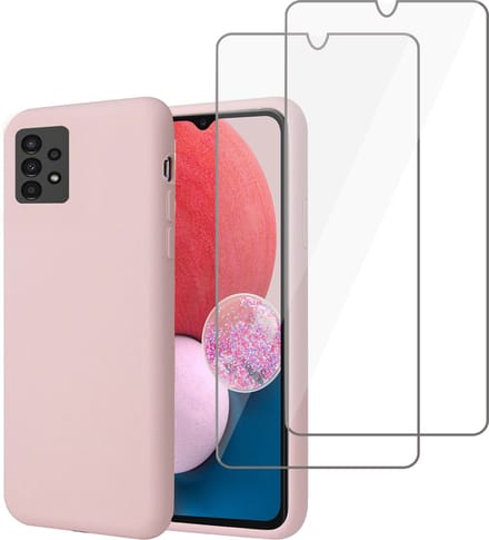 Hoesje geschikt voor Samsung A13 4G + 2x Screenprotector – Tempered Glass - Liquid Back Case Cover Rose