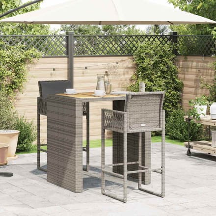 vidaXL - 3-delige - Tuinbarset - met - kussens - poly - rattan - acacia - grijs