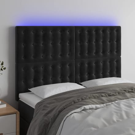 vidaXL - Hoofdbord - LED - 144x5x118/128 - cm - fluweel - zwart