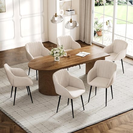 Eetkamerstoelen Set van 6 – Met Armleuningen – Ergonomisch – Beige – Industrohome
