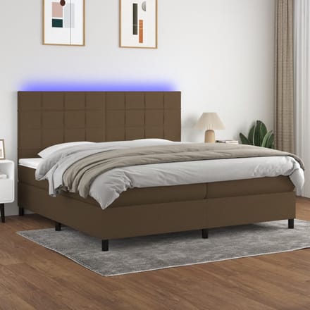 vidaXL - Boxspring - met - matras - en - LED - stof - donkerbruin - 200x200 - cm