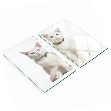 Decoratieve serveerplanken van glas met witte kattenmotief, 2x30x52 cm