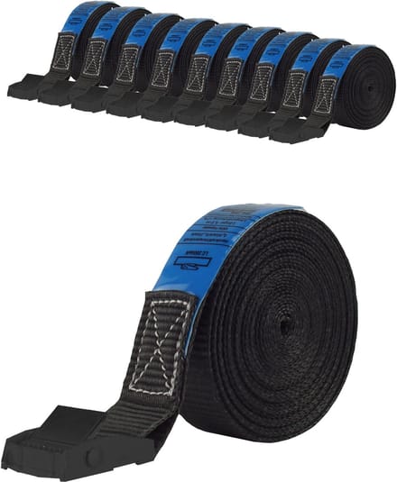 10x Professionele spanband Spanband Klemvergrendeling auto 1-delig 5m 250 kg ZWART