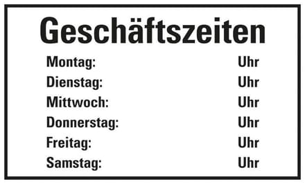Pickup kunststoff Schild 33x20 cm GESCHÄFTSZEITEN