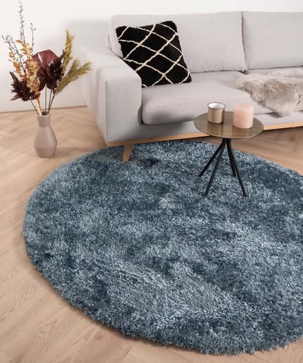 Rond hoogpolig vloerkleed velours Posh - blauw 80