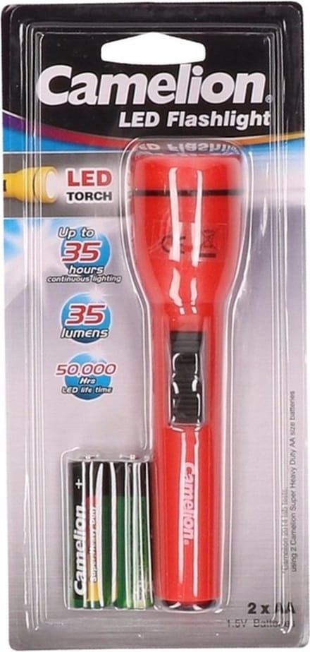 Camelion Superbright kinder zaklamp - 15 cm - rood - inclusief batterijen - flashlight