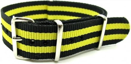Premium Black Yellow - Nato strap 20mm - Stripe - Horlogeband Zwart Geel