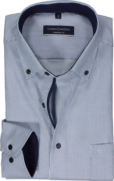 CASA MODA comfort fit overhemd - dobby - blauw gestreept - Strijkvriendelijk - Boordmaat: 41