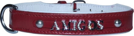 Hondenhalsband met naam van de hond - leder - rood - maat 65 cm