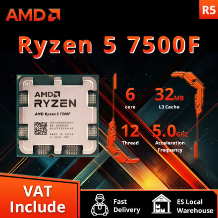 Amd Ryzen 5 7500f Processor 5Ghz 6-Core 12-Thread 38Mb Desktop Processor Socket Am5 Cpu Gaming Processo