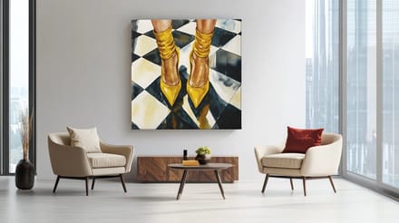 Vierkant Canvas Schilderij - Stijlvolle Gele Schoenen - 100x100x2 cm