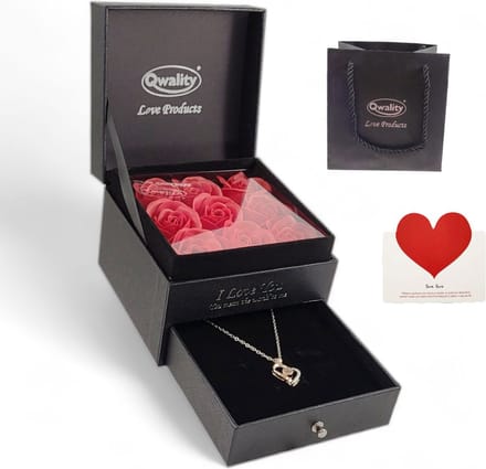 Rozen in Luxe Giftbox mét Ketting - Rozenbox - Moederdag - Cadeau voor vriendin moeder haar - Qwality®