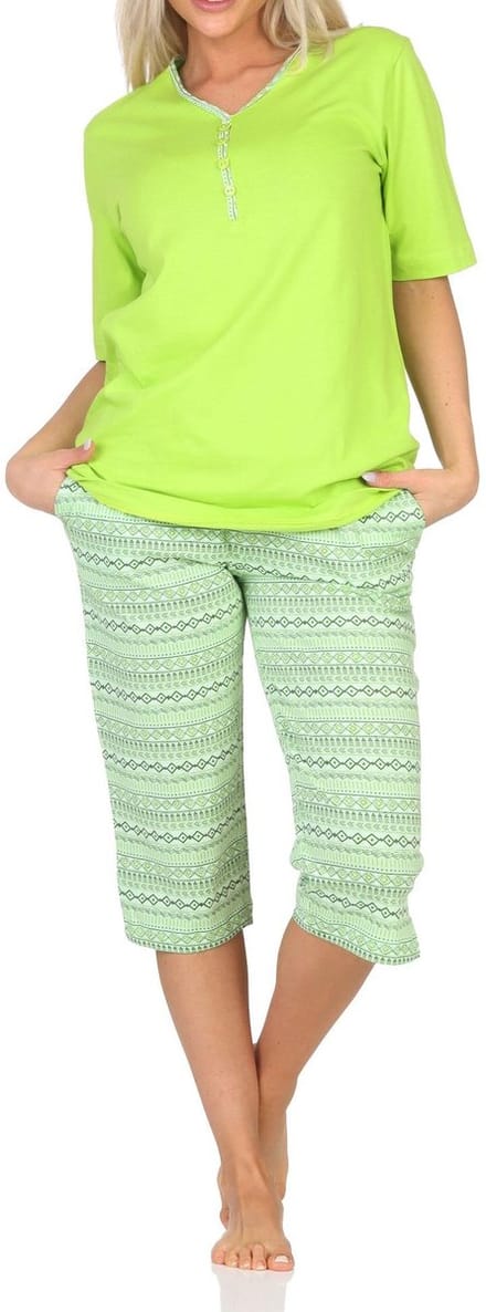 Normann dames capri pyjama met korte mouwen in Ethnolook - Ook in oversizes