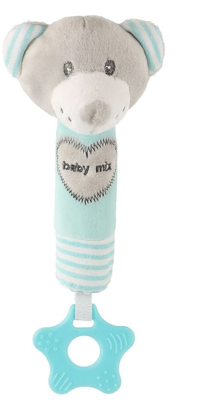 Baby Mix pluchen rammelaar beer 20 cm - Bijtring speelgoed