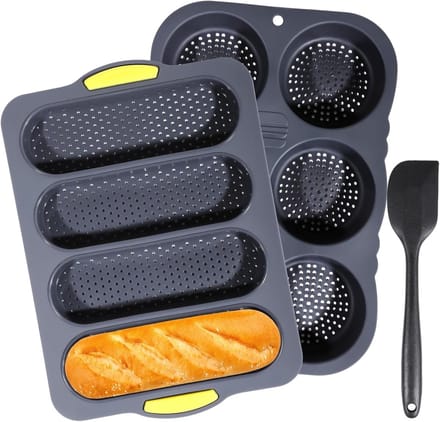 Bakvorm Set - Broodjes Mal - Zelf Broodjes Maken - Met Spatel - 6 Cups - Zwart