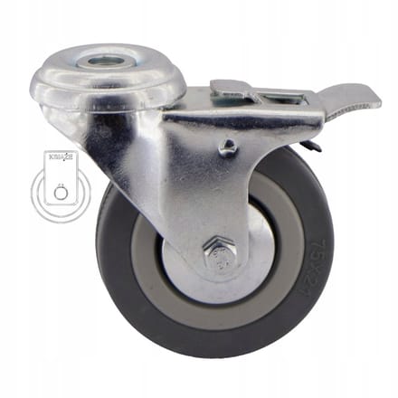 Zwenkwiel met rem 75mm - Zwart/Grijs