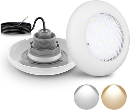 Schroefbare LED Zwembadspot 12W, Wit/Warmwit Licht, 12V Onderwaterlamp