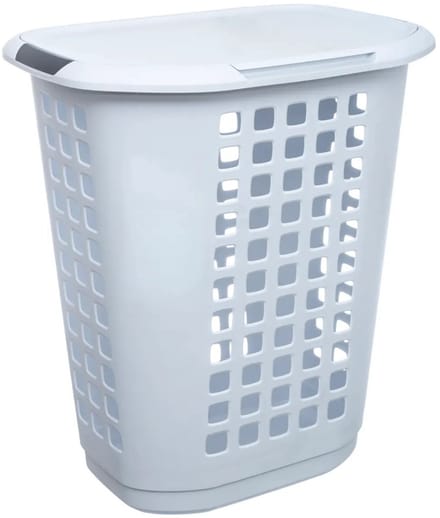 5Five Wasmand met deksel - extra groot - wit - kunststof - 63 liter - 53 x 38 x 60 cm - open structuur