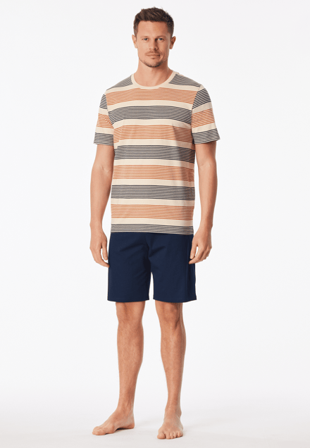 Korte pyjama met gestreepte mouwen, bruin - Casual Nightwear 48