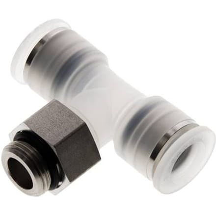 12mm x G3/8'' inline T-stuk PA/RVS Insteekfitting Buitendraad FDA Draaibaar EPDM