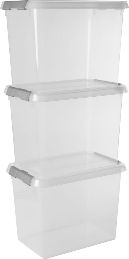 Sunware Comfort Line opbergbox 9L - Set van 3 - 30x20x22.3 cm - Transparant