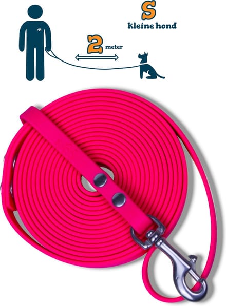 Miqdi hondenriem - BioThane – neon roze – 2 meter lang – 9mm breed – XS/S – kleine hond