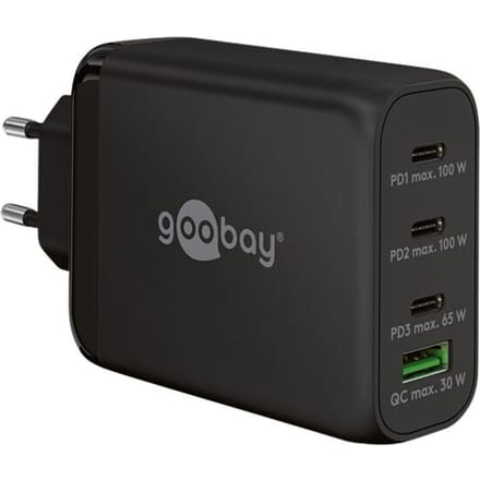 Goobay GaN-snellader 100 W - 3x USB-C PD en 1x USB-A Quick Charge - Zwart