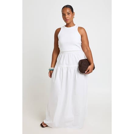 boohoo Dames Plus Gelaagde Maxi Rok | Wit | Maat: 48