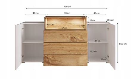 Moderne dressoir 150 cm volledig mat – Eik Wotan