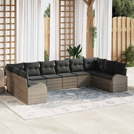 vidaXL Bankstel 10 st Grijs [Synthetisch]: Polyrattan