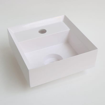 INK® Vice polystone fontein vierkant met kraangat en wastafelplug 27 x 9 x 27 cm, glans wit