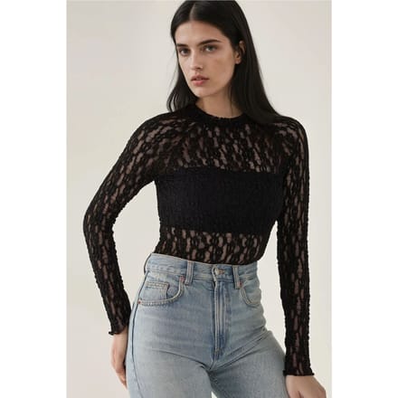 Kant Guipure Slim Fit Crew Neck Blouse