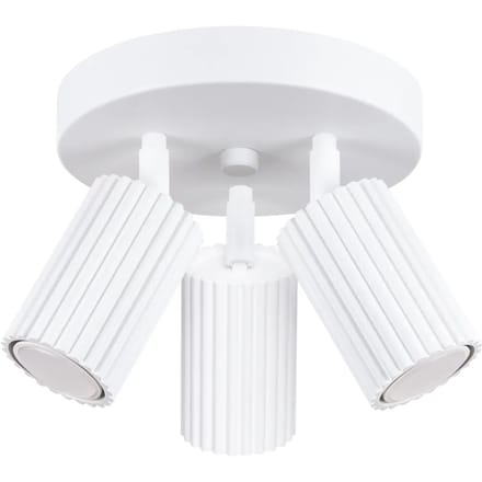Plafondlamp KARBON 3P met 3 geribbelde spots op ronde basis - Sollux Lighting - IP20 - Wit aluminium behuizing - 19.5 x 19.5 x 18 cm - 3 x GU10 LED, exclusief lichtbron - 3 x 10 W - Minimalistische plafondlamp voor woonkamer, slaapkamer en keuken