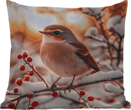 Tuinkussen - Vogel - Tak - Winter - Dieren - Sneeuw - 40x40 cm - Weerbestendig