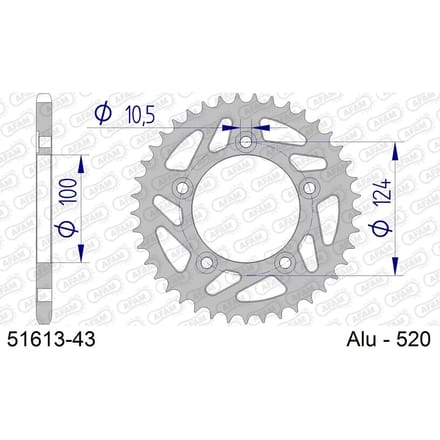 Aluminium tandwiel achter Afam 520 43 dents