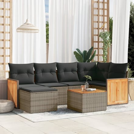 vidaXL - 7-delige - Loungeset - met - kussens - poly - rattan - grijs