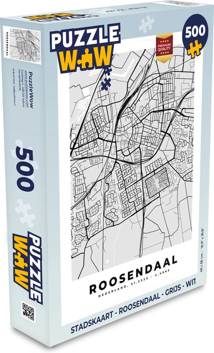 Puzzel Stadskaart - Roosendaal - Grijs - Wit - Legpuzzel - Puzzel 500 stukjes - Plattegrond