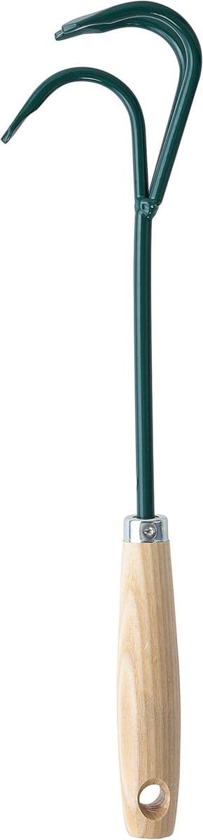 Hand cultivator - Aarde woeler - Onkruid verwijderen - Drie stevige tanden - 20 cm - Groen