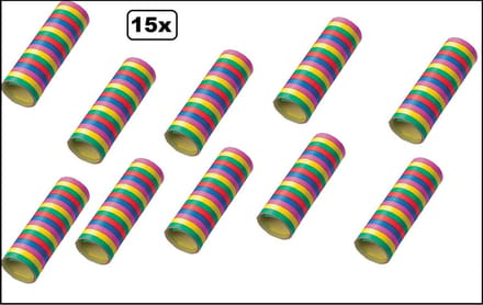 15x Serpentine rollen gekleurd - Versiering Carnaval Decoratie Optocht Serpetine Feest