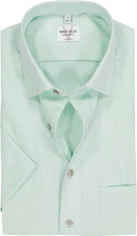MARVELIS modern fit overhemd - korte mouw - structuur - groen - Strijkvrij - Boordmaat: 39 (EU maat: M)