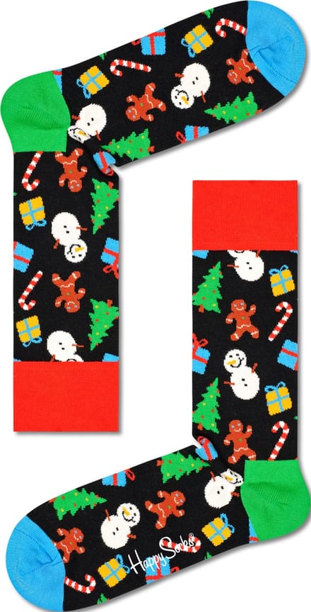 Happy Socks Bring It On Sock - kerstpret op zwart - Unisex - Maat: 41 - 46
