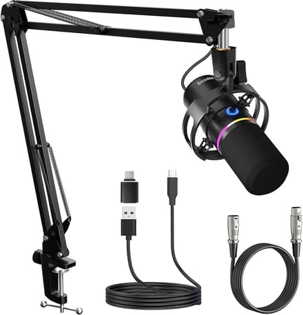 Dynamische USB/XLR Podcast Microfoon met Ruisonderdrukking en Boomarm voor Gaming en Streaming