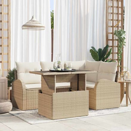 vidaXL - Tuinbank - Set - 5 - st - Beige - poly - rattan