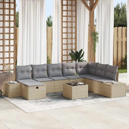 vidaXL - Tuinbank - Set - 9 - st - Beige - poly - rattan