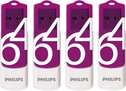 Philips USB Stick 64GB - USB2.0 - LED - Draaidop - Magic Purple Vivid Edition® - 4-Pack