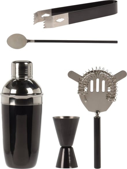 Excellent Houseware Barset 5-delig - RVS - Zwart - Cocktailshaker set - Inclusief maatbeker en strainer