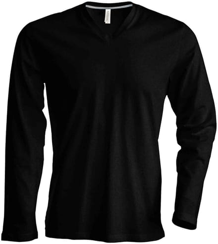 Kariban Heren Slim Fit Lange Mouw V Hals T-Shirt (Zwart)