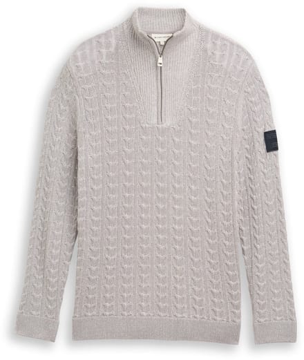 Tom Tailor - Troyer gebreide trui met kabelpatroon - Maat S - grey offwhite plated